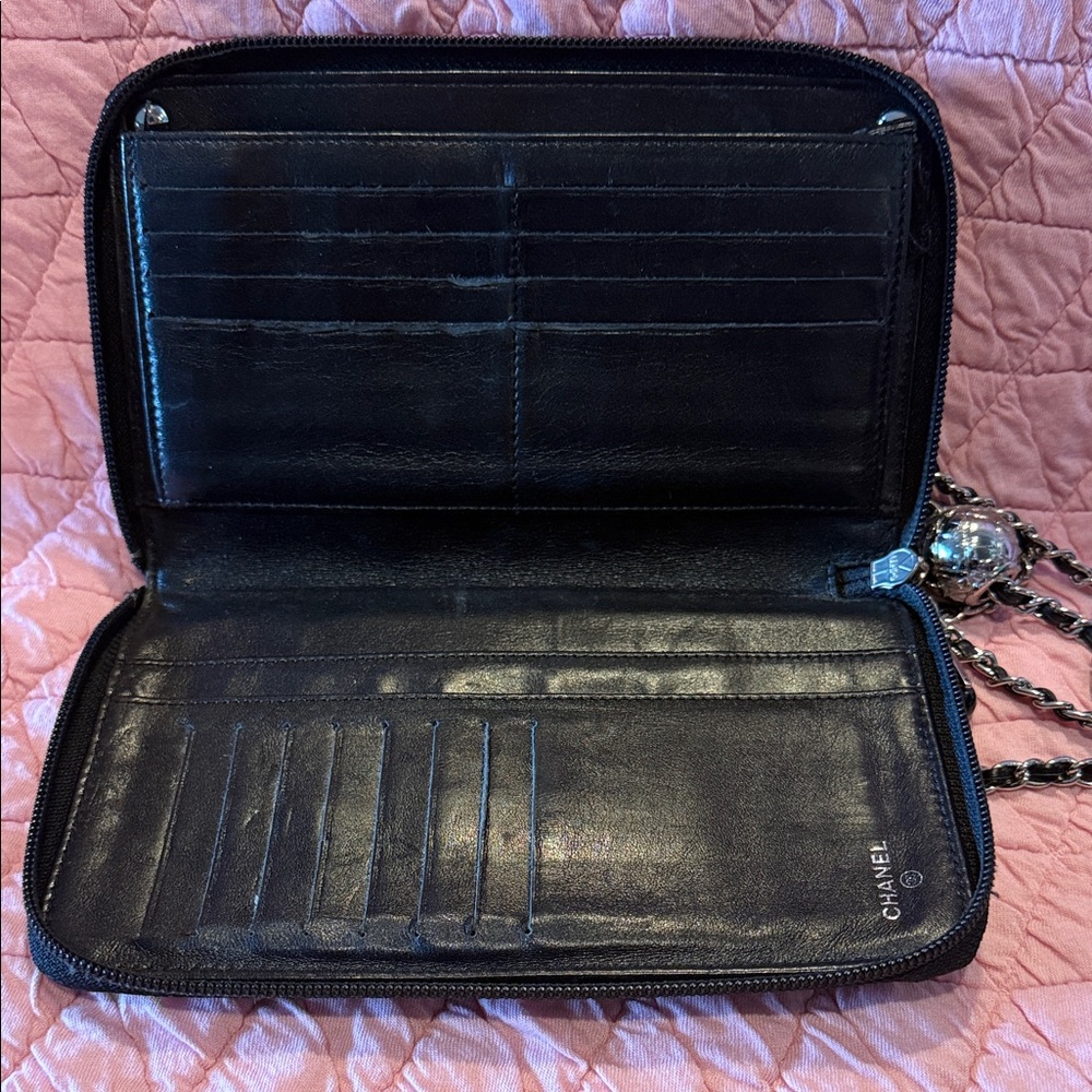 CHANEL Black Wallet/Organizer with Silver Chain - Picture 7 of 9